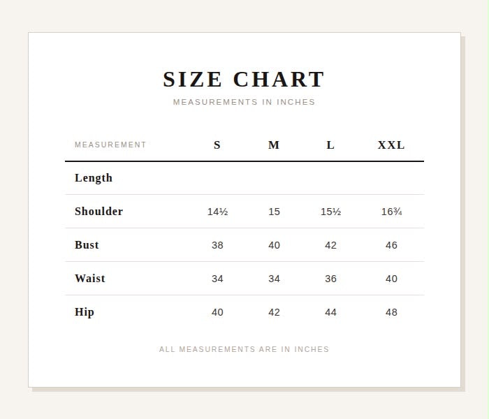 Blazer size chart
